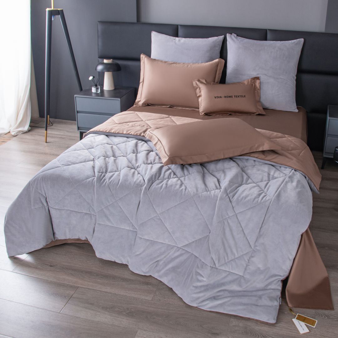 Комплект постельного белья Сатин Velvet Premium с Одеялом VP003 Евро 4 наволочки (5 в 1)