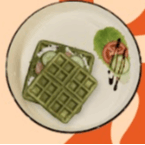 Breakfast with waffle salmon