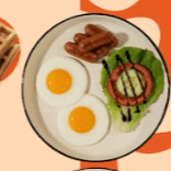 Breakfast with waffle, egg & sausages